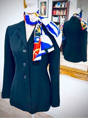 Classic Career Navy Suit Jacket Blazer by apostrophe work wear w/ matching scarf